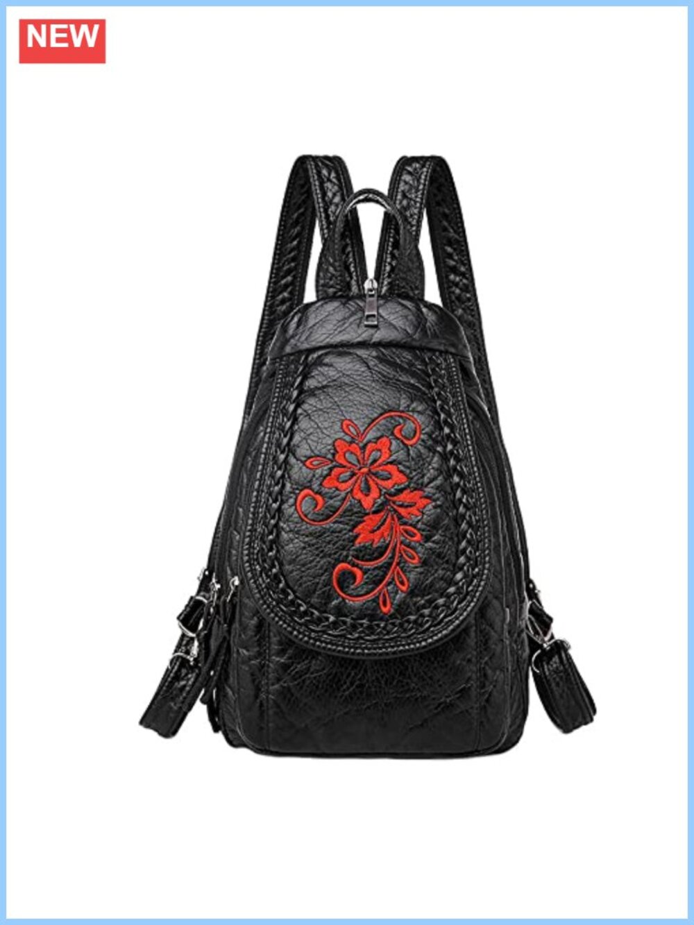 Vintage Embroidered Women Backpacks Soft PU Leather Backpack Purse Small Female